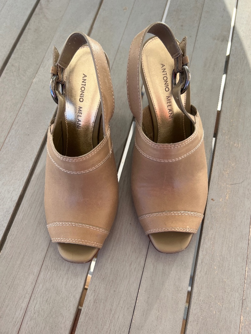 Taupe colored peep toe 3 inch Wedge